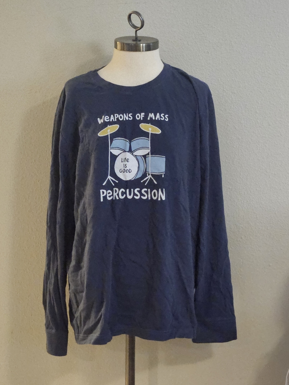 Life Is Good Navy Blue Crewneck 'Percussion' Drum Graphic Long sleeve Tee